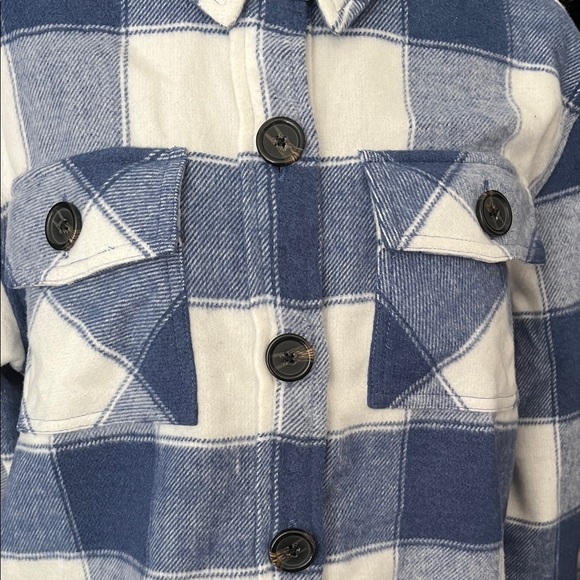 Steve Madden Blue and White Plaid Button Down Shirt - Picture 3 of 11